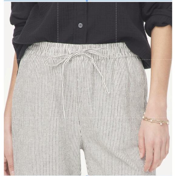 J.Crew Slim Wide Leg Linen Drawstring Pants Womens 14 Black White Striped CG405 - Picture 3 of 8